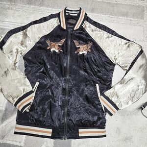 Zara Black & Cream Embroidered Bomber Jacket